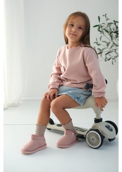 Kodiaq Kız Çocuk ve Bebek Kışlık Süet Pembe Bot | Ortopedik Kaymaz Taban, Sıcak Tutan Kürklü Bot