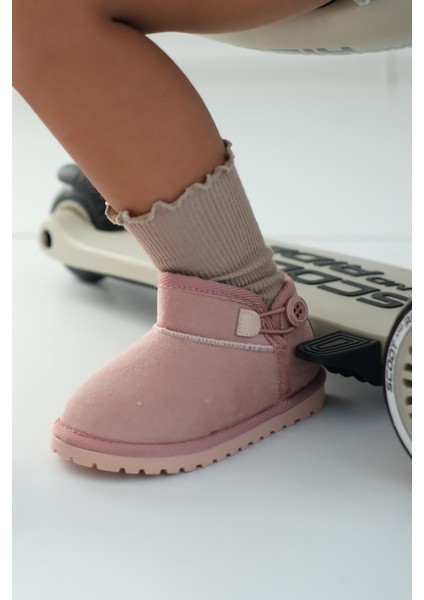Kodiaq Kız Çocuk ve Bebek Kışlık Süet Pembe Bot | Ortopedik Kaymaz Taban, Sıcak Tutan Kürklü Bot
