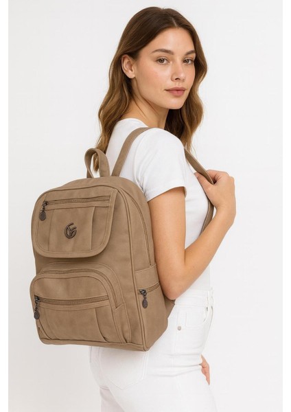 Kadın Suni Deri Çok Bölmeli Sırt Çantası Suya Dayanıklı Orta Boy Sırt Çantası modelleri