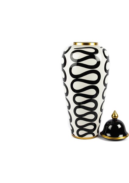 Beyaz Siyah Desenli Küp Kapaklı Vazo 25X61CM fiyatları