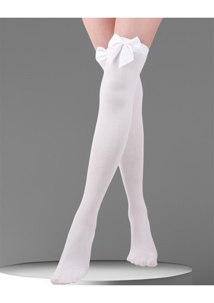 Kadın Diz Üstü Fiyonklu Çorap Şık Kaliteli Pamuklu 1 Çift