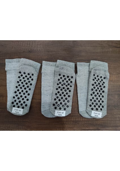 3 Çift Altı Kaydırmaz Baskılı Pamuklu Tavaf Çorabı Üstü File Örgülü