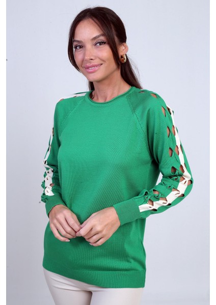 Kadın Kolu Şerit Dekolteli Triko Bluz modelleri