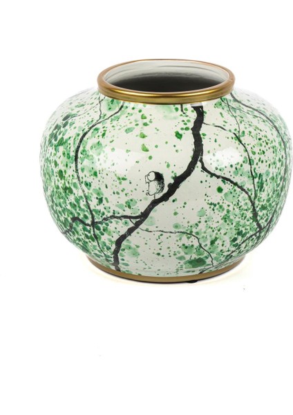 Yeşil Kuşlu Vazo 26X20CM