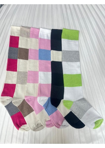 Kız Çocuk Renkli Diz Altı 6 Çift Pamuklu Çorap