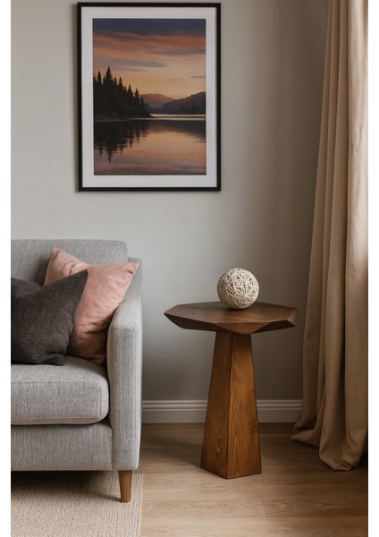 Ceviz Renk Doğal Masif Ahşap Mantar Sehpa – Tekli Yan Sehpa Tasarımı