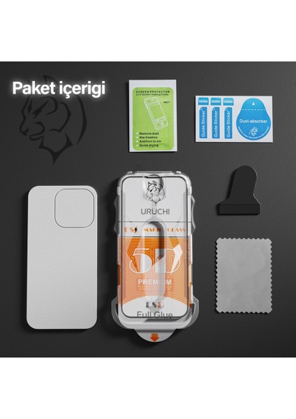 Uruchı iPhone 16 Pro Ile Uyumlu Premıum Hizalama Aparatlı ve Takılırken Camın Altında Kesinlikle Toz Bırakmayan Darbelere Karşı Ekstra Güçlü Hd Ekran Koruyucu Cam