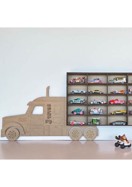 Ahşap Tır Kamyon Hobi Rafı - 1:64 Diecast Model Araba Koleksiyon Sergileme Standı - Hot Wheels Uyumlu Dekoratif Duvar Düzenleyici