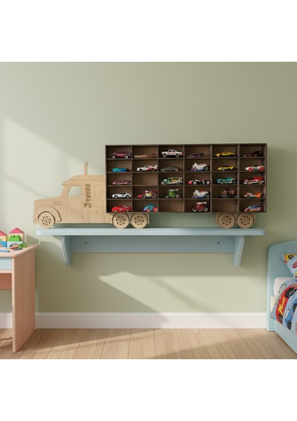 Ahşap Tır Kamyon Hobi Rafı - 1:64 Diecast Model Araba Koleksiyon Sergileme Standı - Hot Wheels Uyumlu Dekoratif Duvar Düzenleyici fırsatları