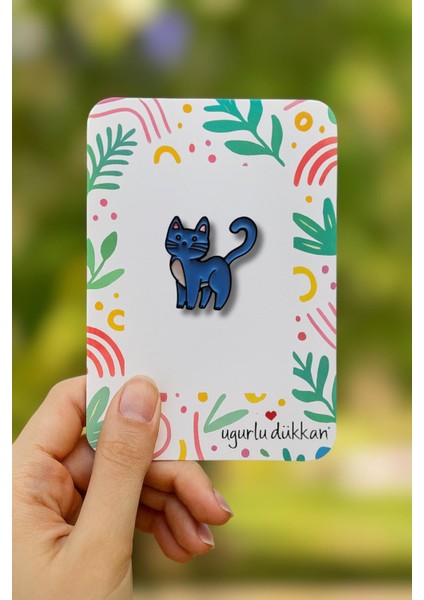 Mavi Beyaz Büyük Kedi Rozeti