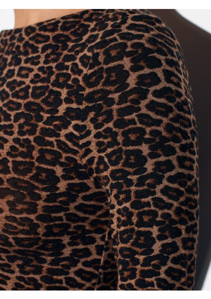 32206 Leopar Desen Kayık Yaka Top-Kahve fırsatları