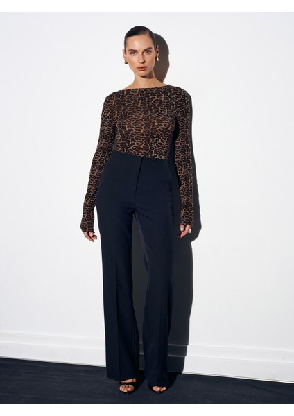 32206 Leopar Desen Kayık Yaka Top-Kahve indirimleri