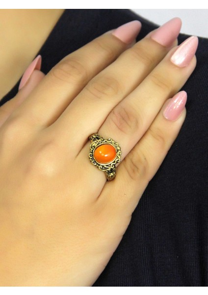 Doğal Taş Akik Yuvarlak Doğal Taşlı Antik Model Kadın Ayarlanabillir Yüzük EUY80A fiyatları