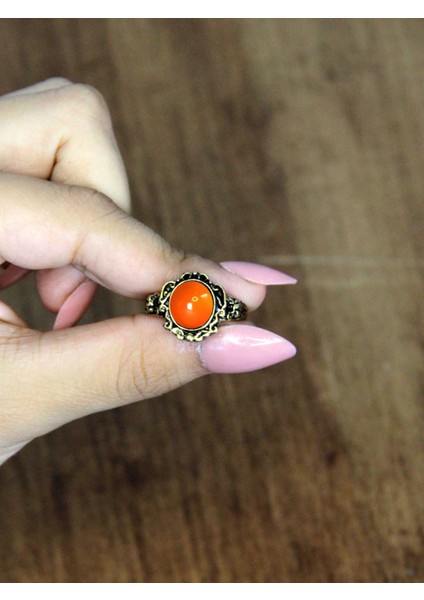 Doğal Taş Akik Yuvarlak Doğal Taşlı Antik Model Kadın Ayarlanabillir Yüzük EUY80A modelleri