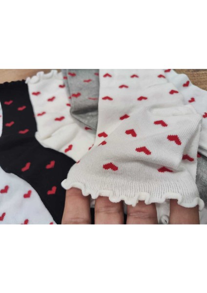 6 Çift Kadın Pamuklu Dikişsiz Kaliteli Kalpli Kıvrık Konç modelleri