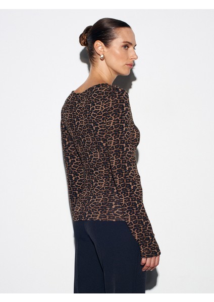 32206 Leopar Desen Kayık Yaka Top-Kahve fiyatları