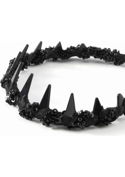 Siyah Tül Kumaş ve Boncuk Işlemeli Köpekbalığı Dişli Kemik Taç fiyatları