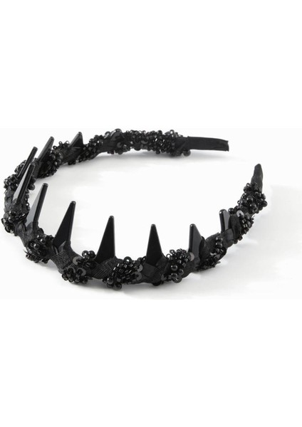 Siyah Tül Kumaş ve Boncuk Işlemeli Köpekbalığı Dişli Kemik Taç modelleri