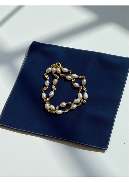 Gold Zincir Detaylı Sertifikalı Oriijnal Arpa Inci Kolye 45 cm fiyatları