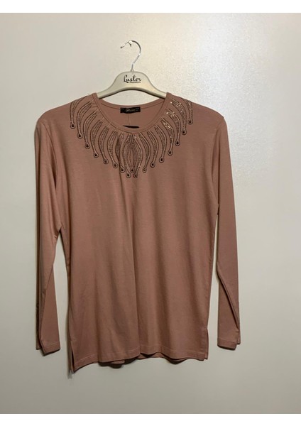 Krem Taşlı Kadın Bluz