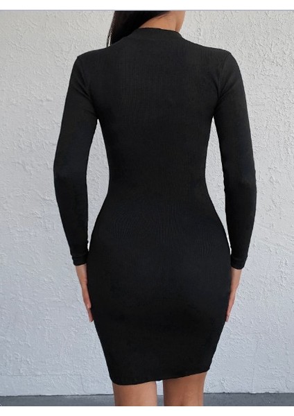 Kadın Uzun Kollu Yarım Balıkçı Yaka Mini Boy Elbise modelleri