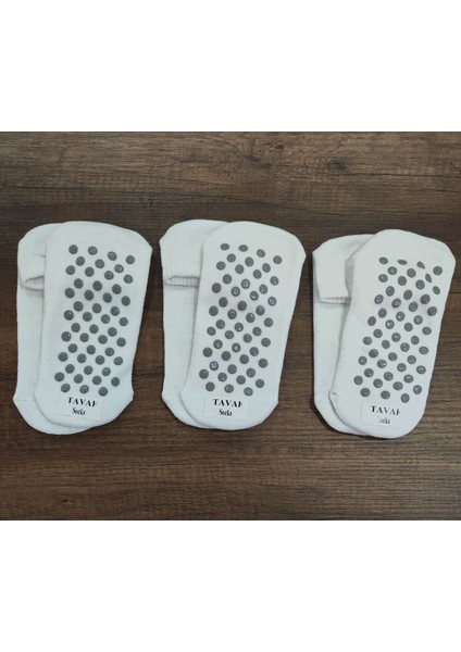 3 Çift Altı Kaydırmaz Baskılı Pamuklu Tavaf Çorabı Üstü File Örgülü