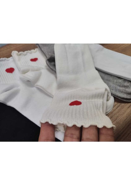 6 Çift Kadın Pamuklu Dikişsiz Kaliteli Kalpli Kıvrık Konç modelleri