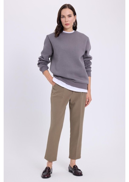 Kadın Oversize Geniş Kesim Pamuklu Yumuşak Dokulu Içi Polarlı Basic Gri Bisiklet Yaka Sweatshirt fırsatları