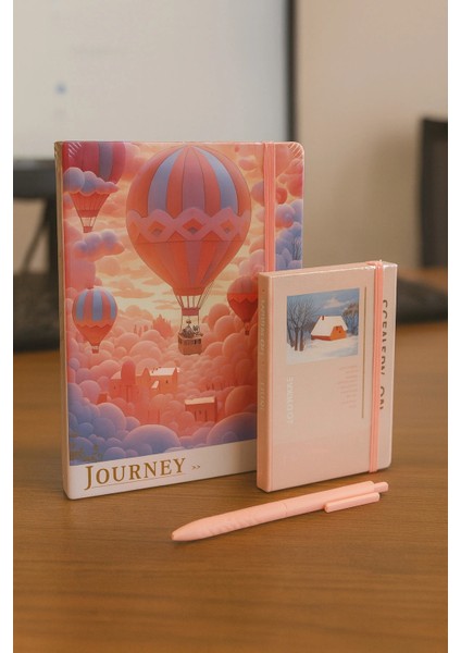 2 Adet Ajanda Çizgili Not Defteri-Uçlu Kalem Hediyeli Pembe Balon