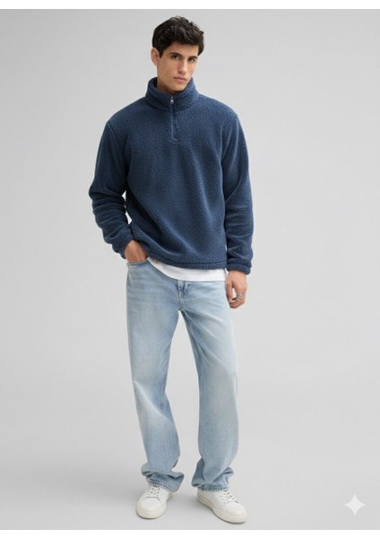 Yarım Fermuarlı Pelüş Sweatshirt