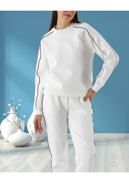 xint Kadın Ekru Oversize Bisiklet Yaka Biye Detaylı Pamuklu Sweatshırt fiyatları