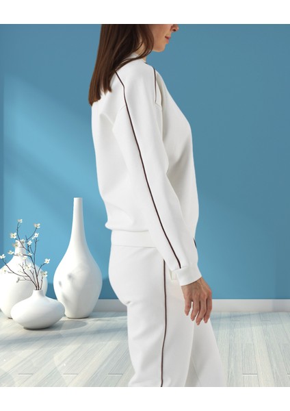 xint Kadın Ekru Oversize Bisiklet Yaka Biye Detaylı Pamuklu Sweatshırt modelleri