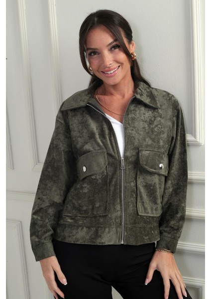 Kadın Torba Cepli Önü Fermuarlı Süet Mont fiyatları