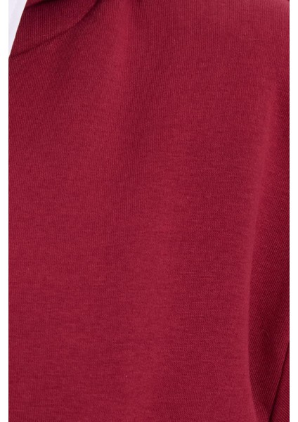 Kadın Oversize Geniş Kesim Pamuklu Yumuşak Dokulu Içi Polarlı Basic Bordo Kapüşonlu Sweatshirt
