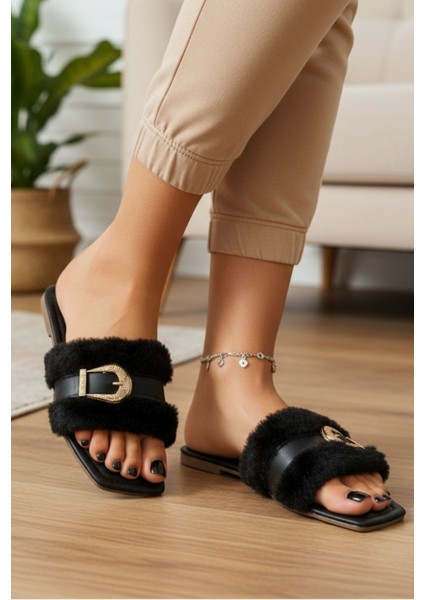Kadın Günlük Terlik Peluş Tüylü Misafir Çeyiz Bohça Gelin Ev Terliği