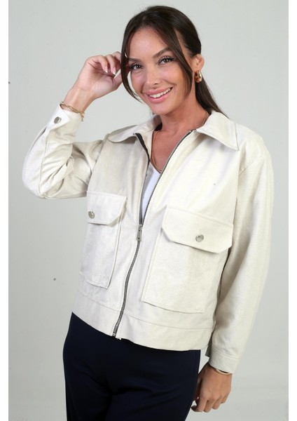 Kadın Torba Cepli Önü Fermuarlı Süet Mont modelleri