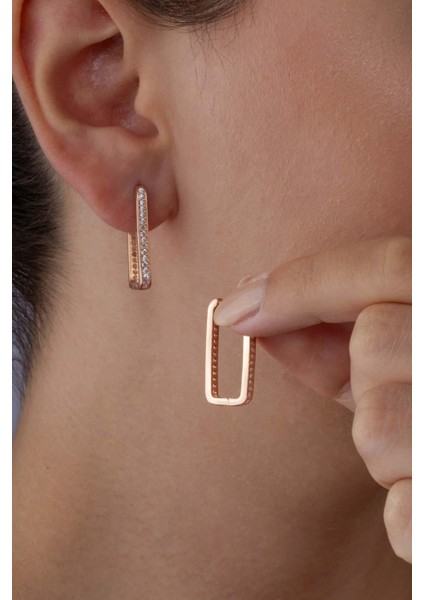 Dikdörtgen Tek Sıra Tamtur Gümüş Küpe