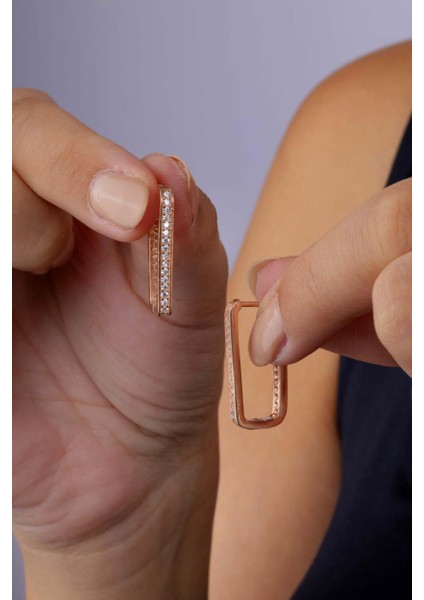 Dikdörtgen Tek Sıra Tamtur Gümüş Küpe modelleri