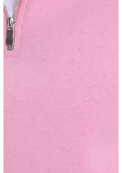 Kadın Relax Fit Rahat Kesim Pamuklu Içi Polarlı Yarım Fermuarlı Lila Dik Yaka Sweatshirt