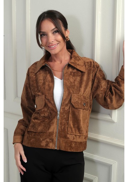 Kadın Torba Cepli Önü Fermuarlı Süet Mont fiyatları