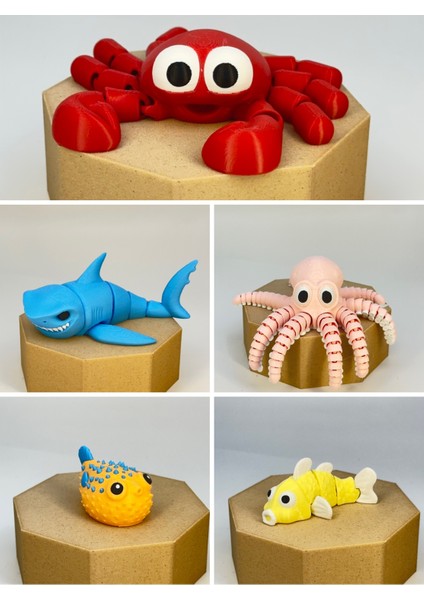 Karayip 5’li Oyuncak Deniz Hayvanları Seti | Hareketli Eklemli Figürler | 11-14CM