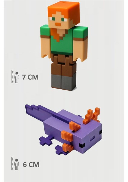 Minecraft Alex ve Mor Aksolotl Axolotl Set Hareketli Eklemli Figür