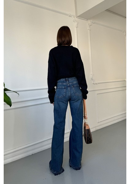 Paçası Pis Dikişli Jean- Mavi