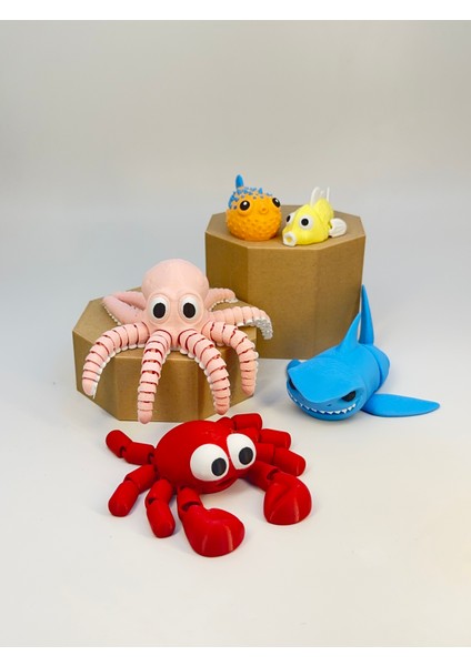 Karayip 5’li Oyuncak Deniz Hayvanları Seti | Hareketli Eklemli Figürler | 11-14CM