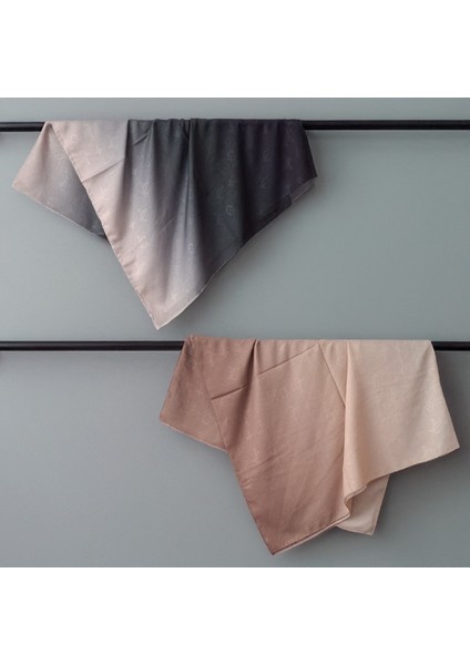 Kahve ve Kül Jakarlı Ikili Degrade Şal Seti