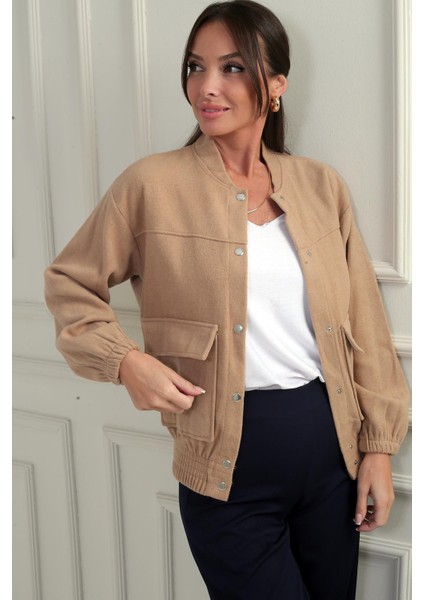 Beli Lastikli Torba Cepli Kaşe Bomber Mont