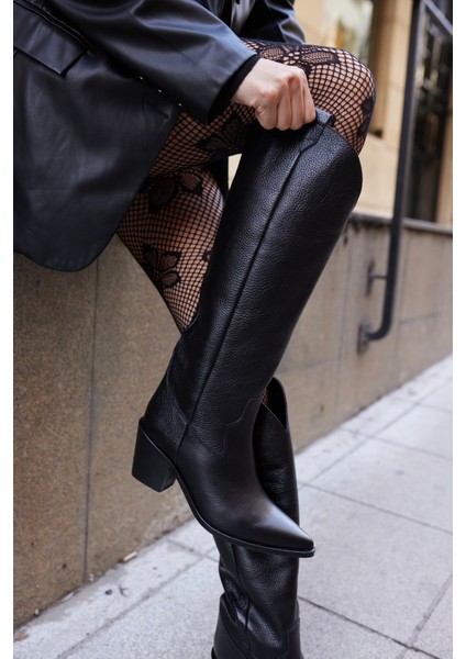 Wanda Kadın Siyah Gercek Deri Western Çizme modelleri