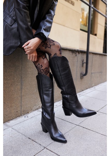 Wanda Kadın Siyah Gercek Deri Western Çizme fırsatları