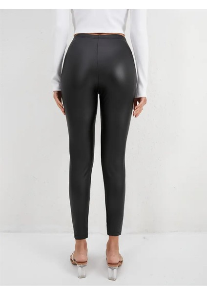 Deri Görünümlü Parlak Tayt - Yoga - Pilates - Yoga - Fitness - Koşu - Spor Taytı modelleri