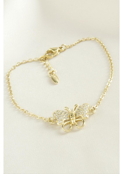 Kelebek Zirkon Taşlı Çelik Bileklik